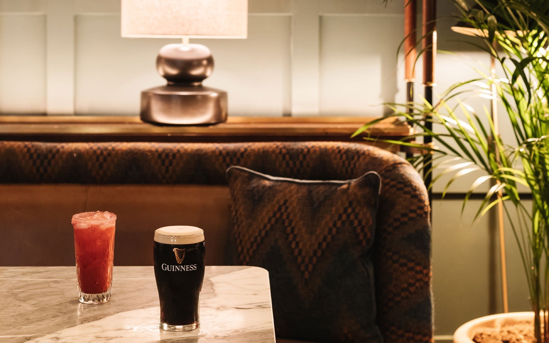 Two beverages on a table at the Dean Bar in Cork
