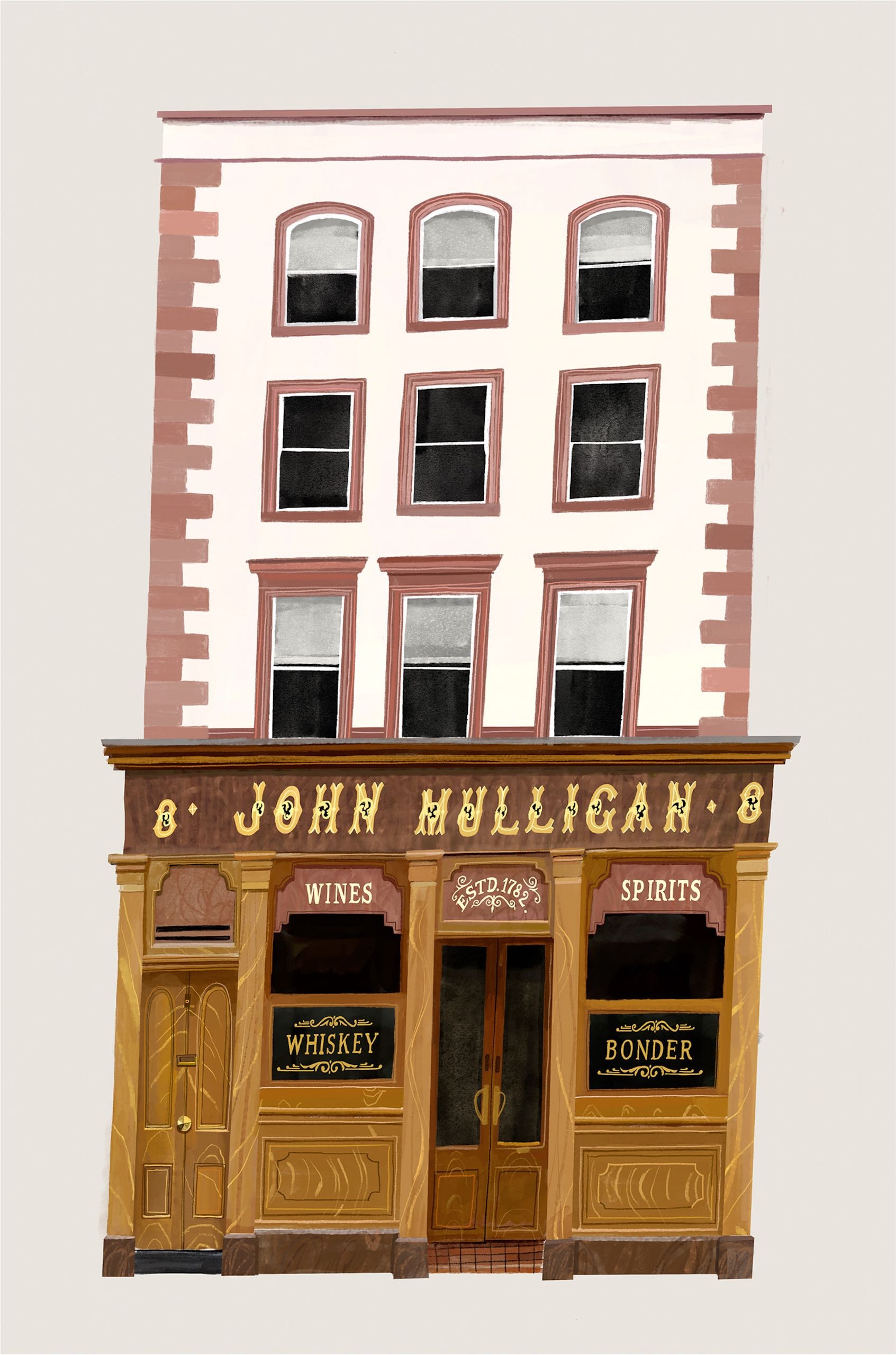 Illustration of John Mulligan storefront by Conor Langton
