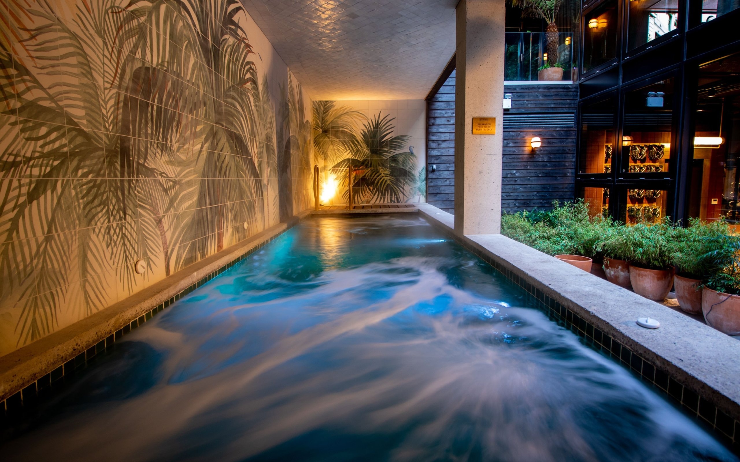 Spa pool with palm tree tiles on the side